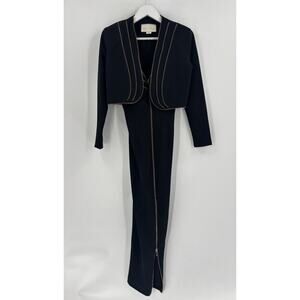 Flora Ashley Vintage Zipper Dress Jacket Womens Small Black 90s Stretchy Grunge